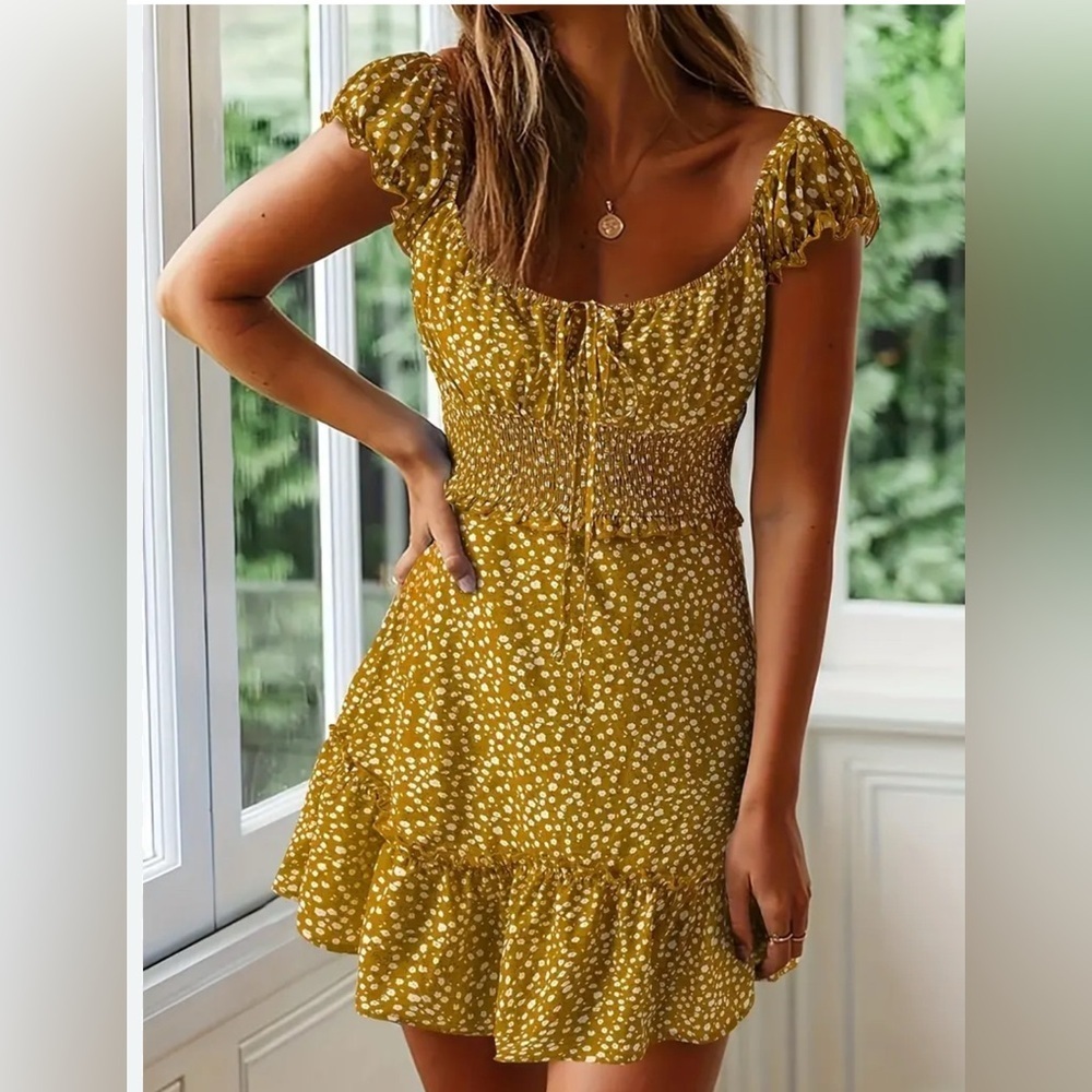 Temu Yellow Floral Dress. Size-X-Large